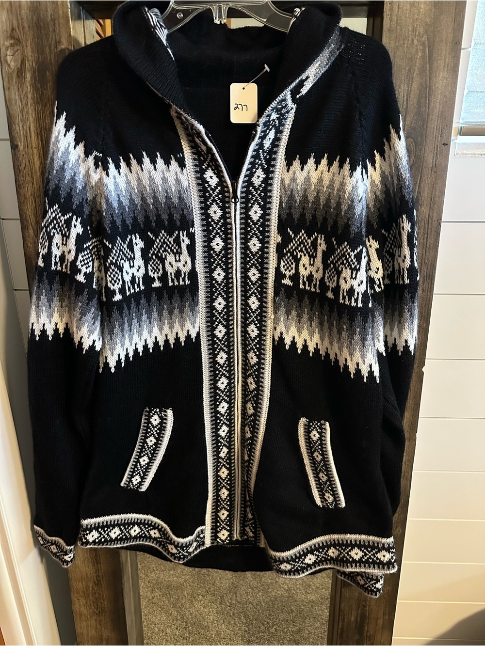 Andean Art Alpaca Edin Women M Alpaca Blend Cardigan Hoodie Llama Fair Isle